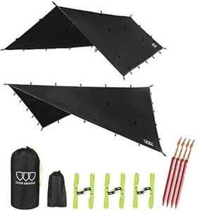 Gold Armour Rainfly Tarp Hammock, 14.7ft/12ft/10ft/8ft Rain Fly Cover, Waterproof Ultralight Ripstop Fabric, Survival Gear Backpacking Camping Tent Accessories (Black, 10ft x 10ft)