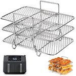 BYKITCHEN Air Fryer Racks for Ninja Dual, Three Layer Stainless Steel Cooking Rack, Air Fryer AF300UK AF400UK Accessories, Grilling Rack for Ninja Stake/Instant/EMtronics Double Drawer Fryer