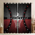 Basketball Darkening Drapes Basketball Gaming 30%-50% Blackout Curtains Basketball Frame Black with Red Window Curtains for Kids Boys Girls Sports Game Window Treatments (2 Panels, 42 x 84 Inch)