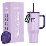 IRON FLASK Co-Pilot Insulated Mug w/Straw & Flip Cap Lids - Cup Holder Bottle for Hot, Cold Drink - Leak-Proof - Water, Coffee Portable Travel Mug - Lavender Bliss, 40 Oz