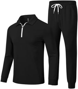 MoFiz Men's Tracksuit 2 Piece Sweatsuit Track Suit 1/4 Zip Long Sleeve Tops Jogging Pants Casual Outfits For Men, Black-sets, Large