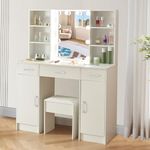 Makeup Vanity Desk with Drawers and Shelves, Modern Makeup Dressing Table with Cabinet and Sliding Mirror, Vanity Table Set for Makeup Room, Bedroom