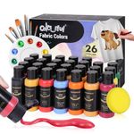 Colorful Fabric Paint Set with 6 Brushes, 1 Palette, 26 Colors Waterproof Permanent Textile Painting Kit for Adults to Arts on Clothes, Shoes, and Canvases