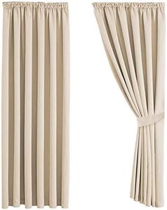 Aspire Homeware Pencil Pleat Blackout Curtains for Bedroom - Cream Black Out Curtains 90x90 Inch Drop - Thermal Insulated Soft Living Room Window Curtain with Matching Tiebacks, 2 Panels