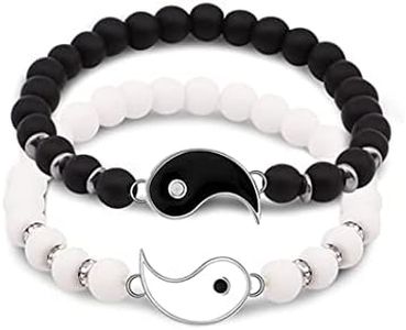 Yifnny Yin Yang Bracelet, 2 Pcs Matching Yin Yang Friend Couple Bracelet Adjustable Natural Stone Beads Stretch Bracelet Set BFF Friendship Best Friend Bracelet for Women Men, Metal, not know