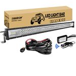 RIGIDON Car Led Light Bar with 12V Strobe Remote Control Wiring Harness Cable Kit, Straight 42 inch 540W, 7D Tri Row Driving Work Lamp for Car Off Road Truck SUV 4x4, Flood Spot Combo Beam, 6000K