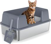 Vivifying Stainless Steel Cat Litter Tray, Easy to Clean and Odour-Resistant XL Stainless Steel Cat Litter Box with Scoop for Cats up to 8.2kg (Grey)