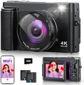 4K 64MP Digitalkamera mit WLAN, 16X Digitalzoom, 180° Flip Screen Autofokus Vlogging Fotoapparat mit Selfie, WiFi Kompaktkamera mit 32GB Karte 2 Batterien für Anfänger