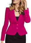 OMZIN Women Solid Color Slim Fit Blazer Long Sleeve Casual Lapel Notch Neck Office Cardigans Jacket Rose S