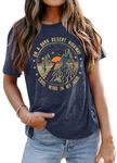 Adventure Shirts Women Retro Desert Highway T-Shirt Funny Nature Graphic Tee Casual Cotton Short Sleeve O-Neck Tee Tops Navy Blue