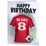 PERSONALISED Red Shirt Football Birthday Card - Any Name & Number/Age