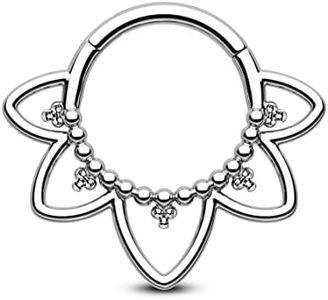 Agrewd G23 Solid Titanium Septum Rings 16G Minimalist Lotus Septum Jewelry 8MM Silver Helix Daith Earrings for Women Daith Piercing Jewelry Surgical Steel