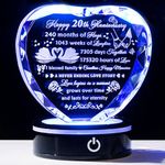 YWHL 20th Anniversary Crystal Heart Gifts for Wife Husband, Laser Engraved Romantic 20 Year Wedding Anniversary Crystal Keepsake Gifts for Her Him, 20 Years of Marriage Gifts for Couples Friends