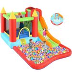 WONFUY Inflatable Bounce House, Kids Bouncy House Slide with Blower, Long Slide, Fun Pool/Ball Pit, Climbing Wall, Basketball Rim, Outdoor Backyard Jumping Castle Bounce House for Kids 3-10 Years