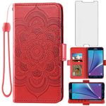 Asuwish Compatible with Samsung Galaxy Note 5 Wallet Case and Tempered Glass Screen Protector Leather Flip Credit Card Holder Stand Cell Phone Cover for Glaxay Note5 Gaxaly Notes 5s Five Women Men Red