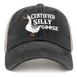 Funny Goose Hat Silly Goose On The Loose Trucker Hat Women Vintage Mesh Cap for Summer, Black-22, One Size