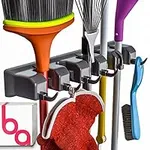 Berry Ave Broom Holder & Wall Mount Garden Tool Organizer - Home Laundry Room, Kitchen, Closet, Shed, Garage Organization and Storage Utility Rack - 5 Slots & 6 Hooks -Rake, Shovel, Mop Hanger (Black)
