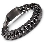 THE MEN THING CHUNKY MATTE LINK - 11.5mm Pure Black Titanium Steel Bracelet with Push Button Clasp for Men & Boy (8 inch)