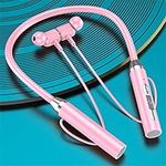 Halter Neck Wireless Bluetooth Headphones,Around The Neck Headphones Neckband Bluetooth Headphones,Multi-Function Sports Earbuds in-Ear 5.2 Unisex for Adults Running Earbuds (Pink)