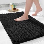 Yimobra Original Luxury Chenille Bath Mat, 51 x 81 cm, Soft Shaggy and Comfortable, Large Size, Super Absorbent and Thick, Non-Slip, Machine Washable, Perfect for Bathroom, Black