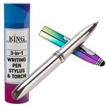 KING OF FLASH 3-in-1 Stylus Pen With Light, Capacitive Aluminium Pen Stylus, LED Torch Light, Ballpoint Pen (Multi Colour - Black Ink)