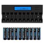 CITYORK 1.2V AA AAA NiMH Battery Charger, and 10 Pcs AA 3000mAh Ni-MH Rechargeable Batteries - 10 Bay Battery Case Organizer