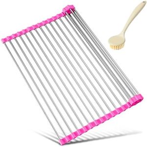 Milton' Store® escurreplatos + Cepillo de Regalo. Ideal para Secar Platos, Utensilios de cocina, Frutas y Verduras. Escurreplatos Plegable Sobre Fregadero, Escurridor Acero Inoxidable (Purpura, 43*30)