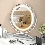 Tangkula Vanity Mirror with Lights, 3 Color Dimmable LED Lighted Makeup Mirror with 360° Rotation and Memory Function, High-Definition Round Light Up Mirror (White, 16" Round with Base)