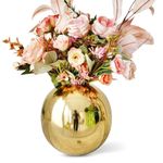 BEHOMA Metal Ball Round Flower Vase for Home Decor|Table Decorative Item for Bedroom Living Room Office Wedding|Best Gift for Birthday Anniversary Festival|Gold, Large