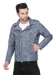 DEL ROSKOSH Leather Biker Jacket for Men | Denim Style Jacket (S, Blue)