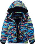 FREE SOLDIER Boys Girls Waterproof Ski Jacket Fleece Lined Warm Winter Snow Coat Kids Winter Jacket with Detachable Hood(Summit Stripe,8-9/Boy)