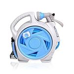 Kapler 50FT Garden Hose Reel, Blue Water Hose Reel with 7 Adjustable Spray Nozzle Gun, Heavy Duty Garden Hose, Lawn & Garden Watering Equipment, Mini Hose Reel Garden Accessories