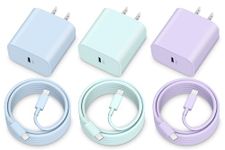 iPhone Fast Charger, 3-Pack 20W PD USB C Wall Charger Block Plug with Color 10FT USB-C to L Cable iPhone Charger Cord for iPhone 14/14 Pro/14 Pro Max/13/13 Pro Max/12/12 Pro Max/11/XS/XR, iPad, Watch