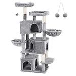 FEANDREA Large Cat Tree with 3 Cat Caves, 164 cm Cat Tower, Light Grey PCT98W