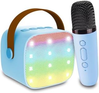 Mini Karaoke Machine for Kids Age 4-12, Bluetooth Speaker with 1 Wireless Microphone and LED Lights, Christmas Birthday Gifts for Girls Boys Adults