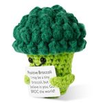 XIHIRCD Positive Broccoli Crochet, Cute Positive Knitted Doll Toy with Encourage Card Inspirational Support Vegetables Positive Crochet Doll for Birthday Party Home Office Decoration