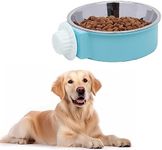 Dog Bowl Feeder Pet Puppy Food Water Bowl, 2-in-1 Plastic Bowl & Stainless Steel Bowl, Removable Hanging Cat Rabbit Bird Food Basin Dish Perfect for Crates & Cages,（Blue）