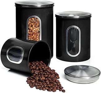 MiXPRESSO 3 Piece Canisters Sets For The Kitchen Airtight | With See Through Window | Coffee Container, Tea Organizer, And Sugar Canister, Black