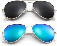 Pro Acme Aviator Sunglasses for Men Women Classic Polarized UV400 Protection (2 Pairs) Gold Frame/Black Lens + Gold Frame/Green Mirrored Lens