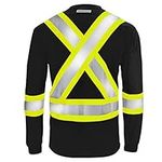 JORESTECH Safety Long Sleeve Work T Shirt Reflective X in Back for High Visibility, ANSI and CSA Compliant, Black, X-Large