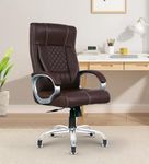 Vergo Swift Ergonomic High Back Premium Leatherette Office Chair with Fixed Armrests, Heavy Duty Metal Base | Home Office Desk Chair, 3 Years Warranty (Brown)