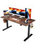 FEZIBO Height Adjustable Standing Desk, 60 x 24 Inches Electric Stand Up Table, Sit Stand Home Office Desk, Black Frame/Black Walnut Top