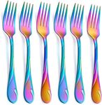 Seeshine Rainbow Dinner Fork Set, 7.8-inch Stainless Steel Flatware Forks, Shiny Rainbow Metal Table Forks Silverware, Set of 6