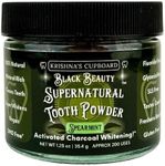 Krishna's Cupboard Black Beauty Supernatural Organic Tooth Cleaning Powder, All Natural, Remineralizing Activated Charcoal Teeth Whitening, Fluoride Free Vegan Powdered Toothpaste, Spearmint 1.25 oz