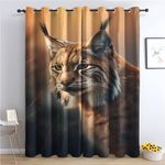 3D Animal Blackout Curtains for Bedroom Living Room, Lynx Curtains & Home Decor, Wild Animal Window Curtains, Thermal Room Darkening Grommet Drapes, 108 Inch Curtains 2 Panel Set