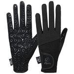 AFE Ladies Horse Riding Gloves Track Fabric Gloves Synthetic Leather Equestrian Black Stretch Fabric Silicone Printed Palms (Medium)