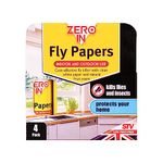 Zero In Fly Papers FSC - 4-Pack FSC Compliant, Sticky Natural Trap Controls Flies, Fungus Gnats, Fruit Flies, Mosquitoes and Bugs, White