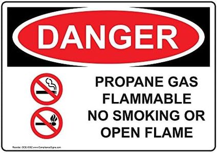 ComplianceSigns.com DANGER Propane Gas Flammable No Smoking OSHA Label Decal, 14x10 inch Vinyl for Hazmat No Smoking Gases