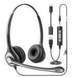 Wantek Headsets 602F with Microphone Noise Canceling and Cable USB 3.5mm Plug Type-C Adapter For Call Center Computers PC Laptop Tablets Office Calls Work Business Team Meetings Online Conference