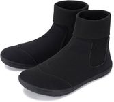 WHITIN Women's Minimalist Barefoot Chelsea Boots | Stacked Sock-like Cuffs | Wide Width, W821 | All Black, 5.5 Wide